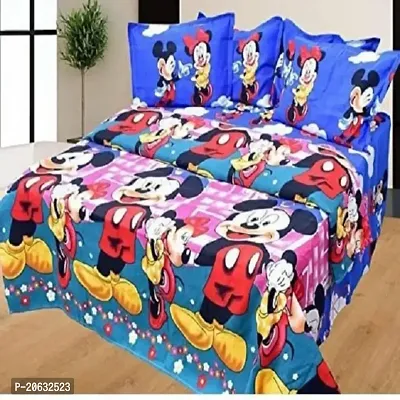 PCOTT Prime Collection 144TC 3D Printed Polycotton Double Bedsheet with 2 Pillow Covers (Multicolour, Size 87 x 87 Inch) - Mickey Mouse 3D-M