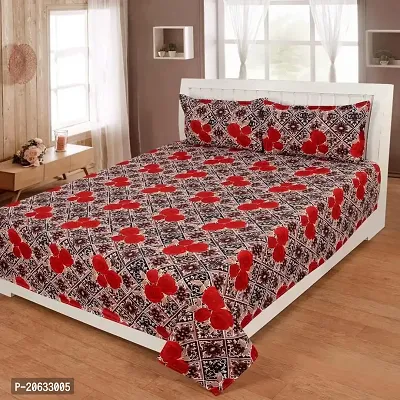 PCOTT Prime Collection 144 TC Polycotton 3D Printed Double Bedsheet with 2 Pillow Covers (Multicolour, Size 90 x 90 Inch) - Triple Red Roses 3D2