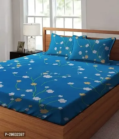 PCOTT Prime Collection 160TC Glace Cotton Supersoft Printed Double Bedsheet with 2 Matching Pillow Covers (Multicolour, 90 x 90 Inch)-Blue Bail3-Gold-thumb0