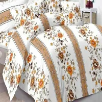 PCOTT Prime Collection 160TC Supersoft Glace Cotton Double Bedsheet with 2 Pillow Covers (Multicolour 90 x 90 Inch) - Orange Bail 2 - Gold-thumb1