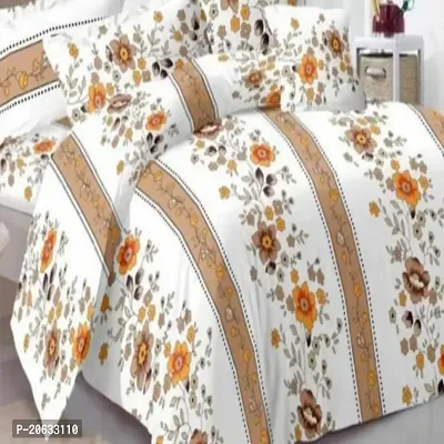 PCOTT Prime Collection 160TC Supersoft Glace Cotton Double Bedsheet with 2 Pillow Covers (Multicolour 90 x 90 Inch) - Orange Bail 2 - Gold-thumb2