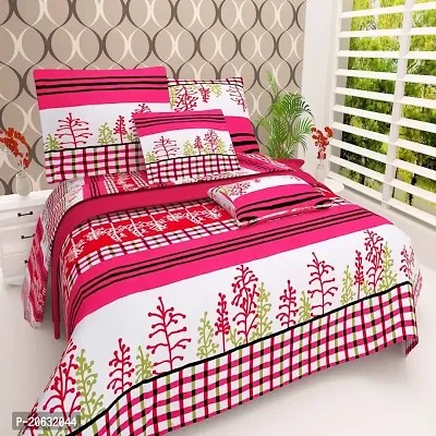 PCOTT Prime Collection 144 TC Polycotton 3D Printed Double Bedsheet with 2 Pillow Covers (Multicolour, Size 90 x 90 Inch) - Pink with Tree 3D1