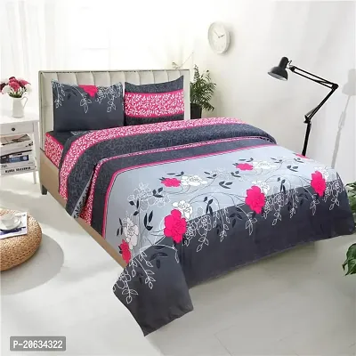 PCOTT Prime Collection 144 TC Polycotton 3D Printed Double Bedsheet with 2 Pillow Covers (Multicolour, Size 90 x 90 Inch) - Double Grey with Flowers 3D1