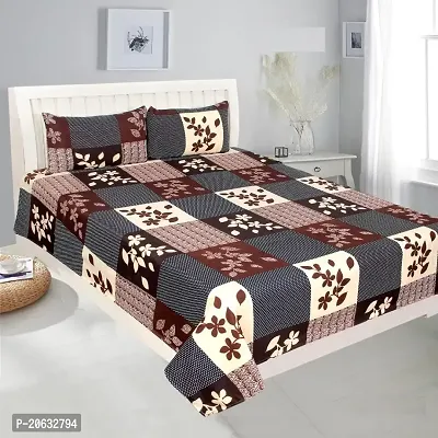 PCOTT Prime Collection 144TC 3D Printed Polycotton Double Bedsheet with 2 Pillow Covers (Multicolour, Size 87 x 87 Inch) - Double Brown Check 3D2