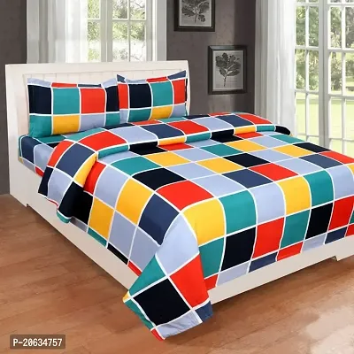 PCOTT Prime Collection 160TC Glace Cotton Supersoft Printed Double Bedsheet with 2 Matching Pillow Covers (Multicolour, 90 x 90 Inch)-Coloured Checks3-Gold-thumb0