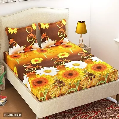 PCOTT Prime Collection 144TC 3D Printed Polycotton Double Bedsheet with 2 Pillow Covers (Multicolour, Size 87 x 87 Inch) - Sunflower 3D3