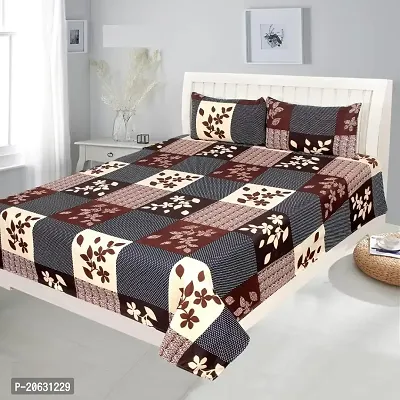 PCOTT Prime Collection 144TC 3D Printed Polycotton Double Bedsheet with 2 Pillow Covers (Multicolour, Size 87 x 87 Inch) - Double Brown Check 3D2-M-thumb0