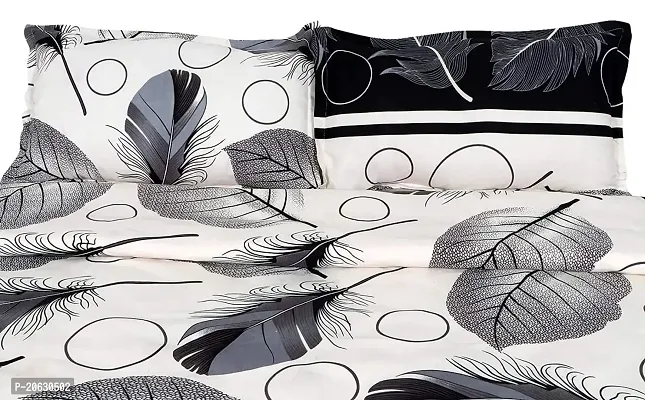 PCOTT Prime Collection 144TC 3D Printed Polycotton Double Bedsheet with 2 Pillow Covers (Multicolour, Size 87 x 87 Inch) - White with Black  White Leaves 3D-thumb4