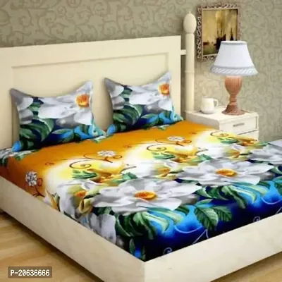 PCOTT Prime Collection 144 TC Polycotton 3D Printed Double Bedsheet with 2 Pillow Covers (Multicolour, Size 90 x 90 Inch) - Yellow with White Roses 3D1