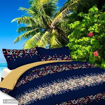 PCOTT Prime Collection 144 TC Polycotton 3D Printed Double Bedsheet with 2 Pillow Covers (Multicolour, Size 90 x 90 Inch) - Blue with Multi Colour Square 3D5