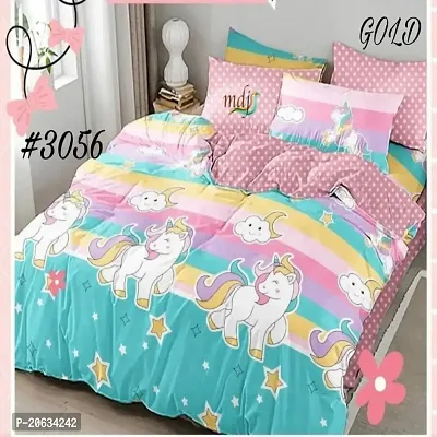 PCOTT Prime Collection 160TC Glace Cotton Supersoft Printed Double Bedsheet with 2 Matching Pillow Covers (Multicolour, 90 x 90 Inch)-Unicorn3-Gold-thumb0