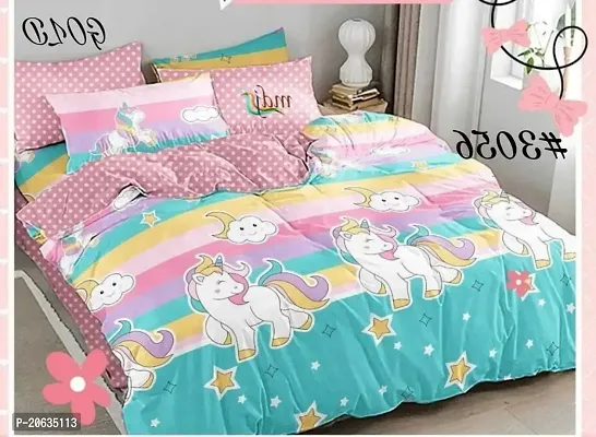 PCOTT Prime Collection 160TC Glace Cotton Supersoft Printed Double Bedsheet with 2 Matching Pillow Covers (Multicolour, 90 x 90 Inch)-Unicorn7-Gold