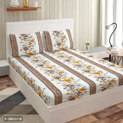 PCOTT Prime Collection 160TC Supersoft Glace Cotton Double Bedsheet with 2 Pillow Covers (Multicolour 90 x 90 Inch) - Orange Bail 2 - Gold-thumb0