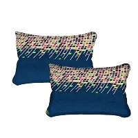PCOTT Prime Collection 144 TC Polycotton 3D Printed Double Bedsheet with 2 Pillow Covers (Multicolour, Size 90 x 90 Inch) - Blue with Multi Colour Square 3D5-thumb1