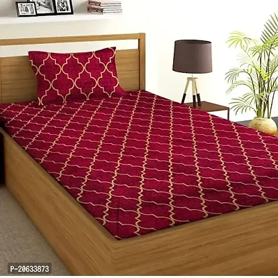 PCOTT Prime Collection 160TC Supersoft Glace Cotton Single Bedsheet with 1 Pillow Cover (Multicolour, Size 60 x 90 Inch) - Maroon Ring Damaas - Gold Single-thumb0