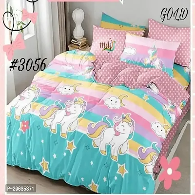 PCOTT Prime Collection 160TC Supersoft Glace Cotton Double Bedsheet with 2 Pillow Covers (Multicolour 90 x 90 Inch) - Unicorn 3 - Gold