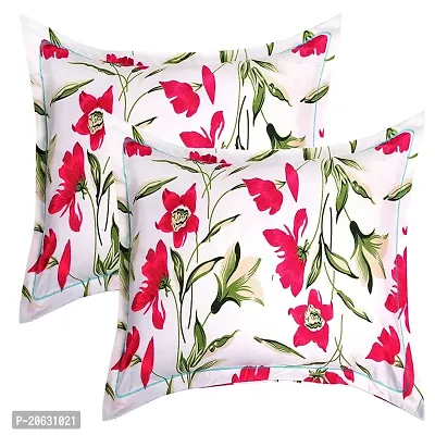 PCOTT Prime Collection 144TC 3D Printed Polycotton Double Bedsheet with 2 Pillow Covers (Multicolour, Size 87 x 87 Inch) - White with Green Leaves 3D-M-thumb2