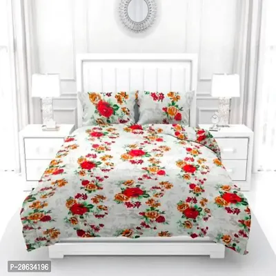 PCOTT Prime Collection 144 TC Polycotton 3D Printed Double Bedsheet with 2 Pillow Covers (Multicolour, Size 90 x 90 Inch) - New Cream 3D1-thumb0