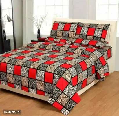 PCOTT Prime Collection 144TC 3D Printed Polycotton Double Bedsheet with 2 Pillow Covers (Multicolour, Size 87 x 87 Inch) - Black  Red Check 3D-M-thumb0