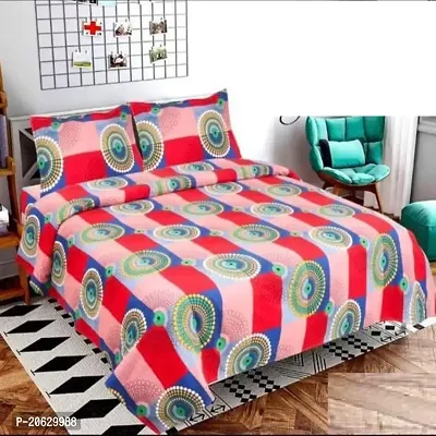 PCOTT Prime Collection 144TC 3D Printed Polycotton Double Bedsheet with 2 Pillow Covers (Multicolour, Size 87 x 87 Inch) - Check 3D1-thumb0