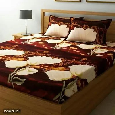 PCOTT Prime Collection 144 TC Polycotton 3D Printed Double Bedsheet with 2 Pillow Covers (Multicolour, Size 90 x 90 Inch) - Coca Cola with White Flower 3D5