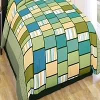 PCOTT Prime Collection 144 TC Polycotton 3D Printed Double Bedsheet with 2 Pillow Covers (Multicolour, Size 90 x 90 Inch) - Green Check 3D1-thumb1