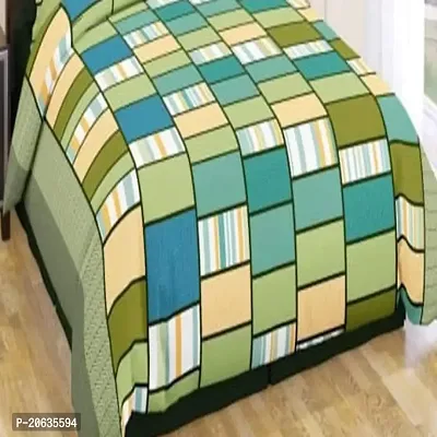 PCOTT Prime Collection 144 TC Polycotton 3D Printed Double Bedsheet with 2 Pillow Covers (Multicolour, Size 90 x 90 Inch) - Green Check 3D1-thumb2