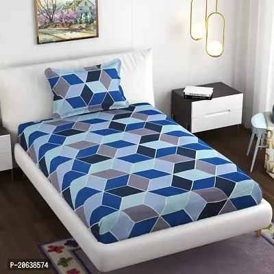 PCOTT Prime Collection 160 TC Glace Cotton Supersoft Single Bedsheet with 1 Matching Pillow Cover (Multicolour, Size 60 x 90 Inch) - Blue Grey Zigzag 1 - Gold Single