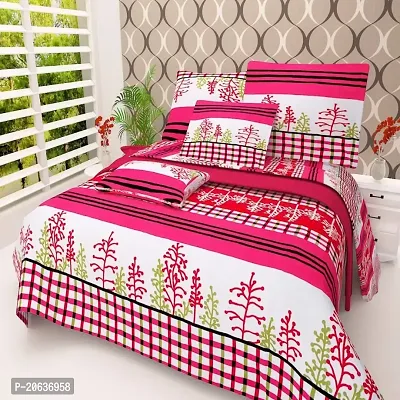 PCOTT Prime Collection 144 TC Polycotton 3D Printed Double Bedsheet with 2 Pillow Covers (Multicolour, Size 90 x 90 Inch) - Pink with Tree 3D5