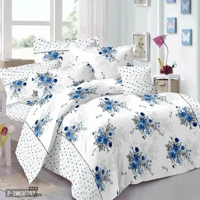 PCOTT Prime Collection 160TC Glace Cotton Supersoft Printed Double Bedsheet with 2 Matching Pillow Covers (Multicolour, 90 x 90 Inch)-Blue Guldasta1-Gold