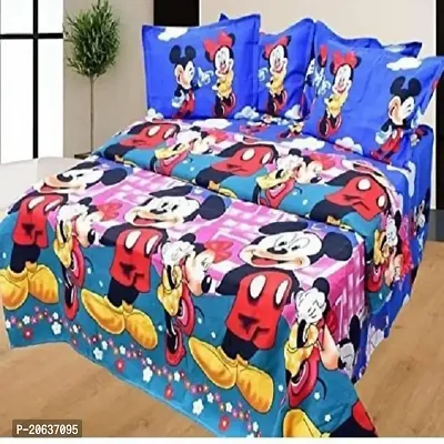 PCOTT Prime Collection 144 TC Polycotton 3D Printed Double Bedsheet with 2 Pillow Covers (Multicolour, Size 90 x 90 Inch) - Mickey Mouse 3D6