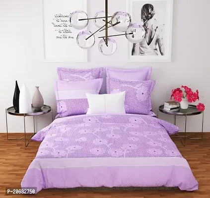 PCOTT Prime Collection 144TC 3D Printed Polycotton Double Bedsheet with 2 Pillow Covers (Multicolour, Size 87 x 87 Inch) - Purple Frooti 3D4-M-thumb0