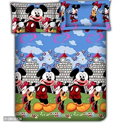 PCOTT Prime Collection 144TC 3D Printed Polycotton Double Bedsheet with 2 Pillow Covers (Multicolour, Size 87 x 87 Inch) - Mickey Mouse 3D3