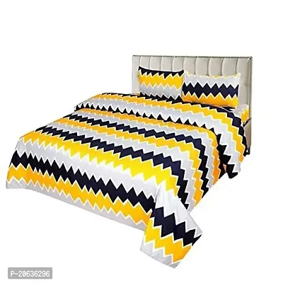 PCOTT Prime Collection 144TC 3D Printed Polycotton Double Bedsheet with 2 Pillow Covers (Multicolour, Size 87 x 87 Inch) - Grey Yellow Zigzag Lines 3D2-M