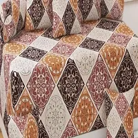 PCOTT 160 TC Supersoft Glace Cotton 8 pc Diwan Set, Multicolour (1 Single Bedsheet, 2 Bolster Covers and 5 Cushion Covers) - Brown Rangoli-Diwan-thumb1