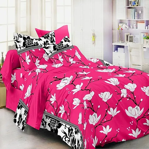 PCOTT Prime Collection 144 TC Polycotton 3D Printed Double Bedsheet with 2 Pillow Covers (Multicolour, Size 90 x 90 Inch)