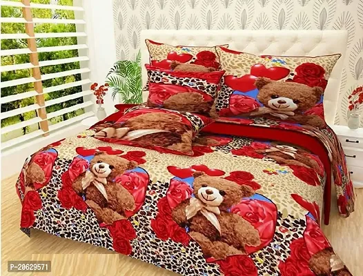 PCOTT Prime Collection 144TC 3D Printed Polycotton Double Bedsheet with 2 Pillow Covers (Multicolour, Size 87 x 87 Inch) - Teddy Bear 3D-M