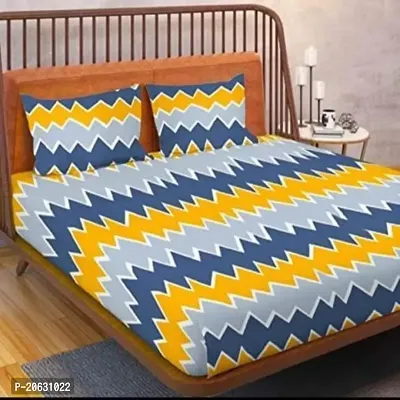 PCOTT Prime Collection 144 TC Polycotton 3D Printed Double Bedsheet with 2 Pillow Covers (Multicolour, Size 90 x 90 Inch) - Grey Yellow Zigzag Lines 3D3