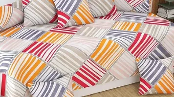 PCOTT 160 TC Supersoft Glace Cotton 8 pc Diwan Set, Multicolour (1 Single Bedsheet, 2 Bolster Covers and 5 Cushion Covers) - Multi Lines-Diwan-thumb1