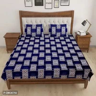 PCOTT Prime Collection 144 TC Polycotton 3D Printed Double Bedsheet with 2 Pillow Covers (Multicolour, Size 90 x 90 Inch) - Blue Bricks 3D1