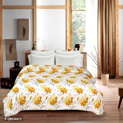 PCOTT Prime Collection 144 TC Polycotton 3D Printed Double Bedsheet with 2 Pillow Covers (Multicolour, Size 90 x 90 Inch) - White with Yellow Flowers 3D4
