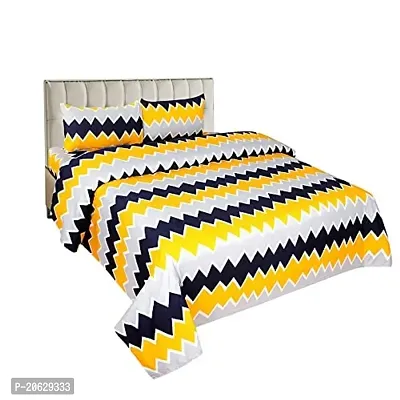 PCOTT Prime Collection 144TC 3D Printed Polycotton Double Bedsheet with 2 Pillow Covers (Multicolour, Size 87 x 87 Inch) - Grey Yellow Zigzag Lines 3D2-thumb0