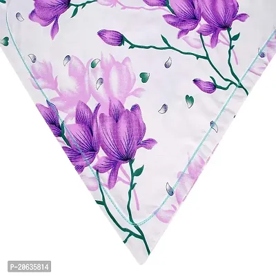 PCOTT Prime Collection 144TC 3D Printed Polycotton Double Bedsheet with 2 Pillow Covers (Multicolour, Size 87 x 87 Inch) - White with Purple Flowers 3D-M-thumb2