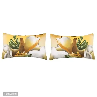 PCOTT Prime Collection 144TC 3D Printed Polycotton Double Bedsheet with 2 Pillow Covers (Multicolour, Size 87 x 87 Inch) - Yellow with White Roses 3D2-M-thumb2