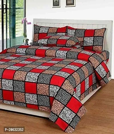 PCOTT Prime Collection 144TC 3D Printed Polycotton Double Bedsheet with 2 Pillow Covers (Multicolour, Size 87 x 87 Inch) - Black  Red Check 3D1-M