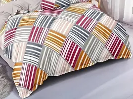 PCOTT Prime Collection 160TC Glace Cotton Supersoft Printed Double Bedsheet with 2 Matching Pillow Covers (Multicolour, 90 x 90 Inch)-Multi Lines3-Gold-thumb3