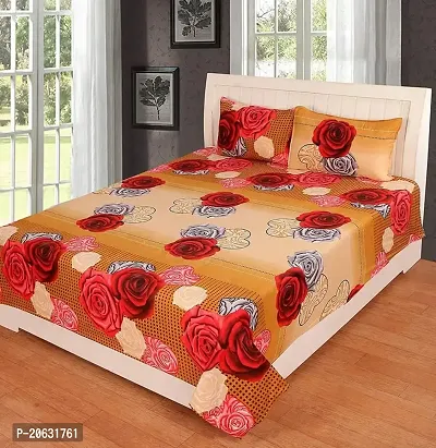 PCOTT Prime Collection 144 TC Polycotton 3D Printed Double Bedsheet with 2 Pillow Covers (Multicolour, Size 90 x 90 Inch) - Brown with Red  White Roses 3D5