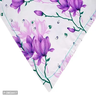 PCOTT Prime Collection 144 TC Polycotton 3D Printed Double Bedsheet with 2 Pillow Covers (Multicolour, Size 90 x 90 Inch) - White with Purple Flowers 3D1-thumb2