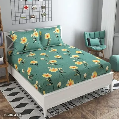 PCOTT Prime Collection 160TC Glace Cotton Supersoft Printed Double Bedsheet with 2 Matching Pillow Covers (Multicolour, 90 x 90 Inch)-Green with White Flowers1-Gold