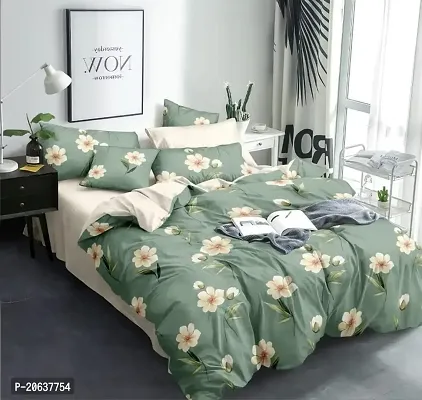 PCOTT Prime Collection 160TC Supersoft Glace Cotton Double Bedsheet with 2 Pillow Covers (Multicolour 90 x 90 Inch) - Green with White Flowers 5 - Gold